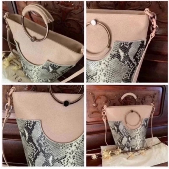 🎀NWT🎀Ted Baker Uber-Chic Snakeskin Print Leather 2-Way Bucket Bag - Picture 9 of 16
